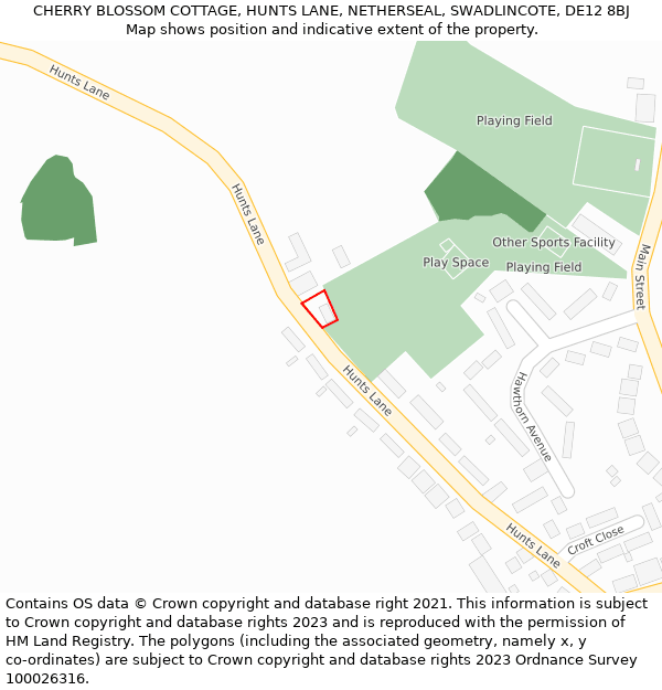 CHERRY BLOSSOM COTTAGE, HUNTS LANE, NETHERSEAL, SWADLINCOTE, DE12 8BJ: Location map and indicative extent of plot