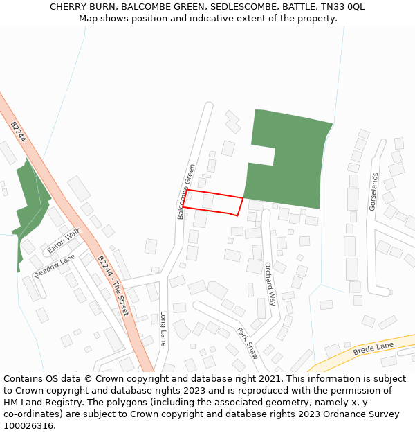 CHERRY BURN, BALCOMBE GREEN, SEDLESCOMBE, BATTLE, TN33 0QL: Location map and indicative extent of plot