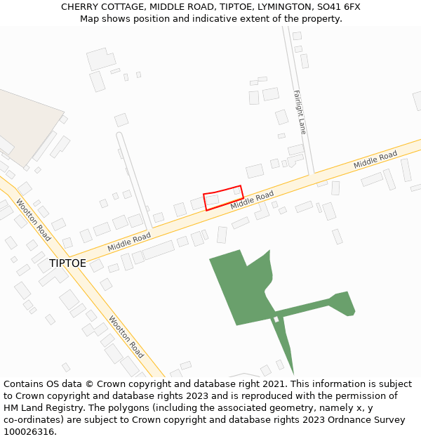 CHERRY COTTAGE, MIDDLE ROAD, TIPTOE, LYMINGTON, SO41 6FX: Location map and indicative extent of plot