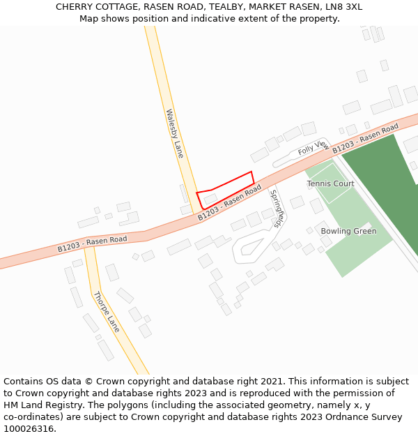 CHERRY COTTAGE, RASEN ROAD, TEALBY, MARKET RASEN, LN8 3XL: Location map and indicative extent of plot