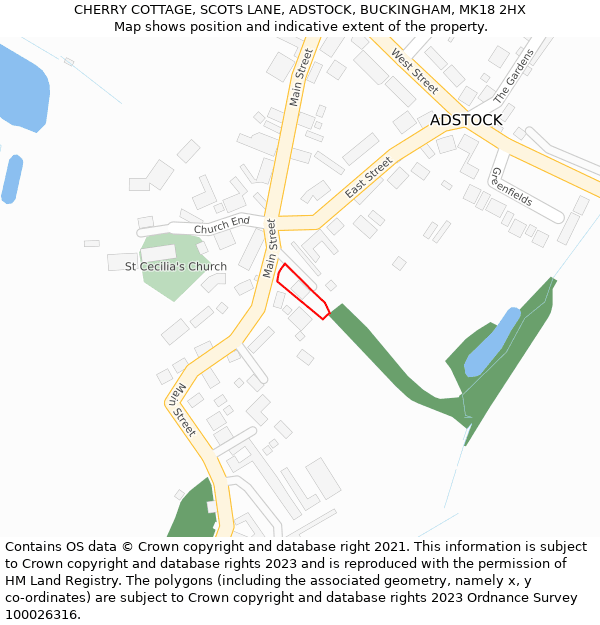 CHERRY COTTAGE, SCOTS LANE, ADSTOCK, BUCKINGHAM, MK18 2HX: Location map and indicative extent of plot