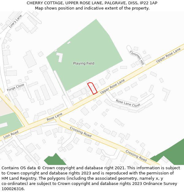 CHERRY COTTAGE, UPPER ROSE LANE, PALGRAVE, DISS, IP22 1AP: Location map and indicative extent of plot