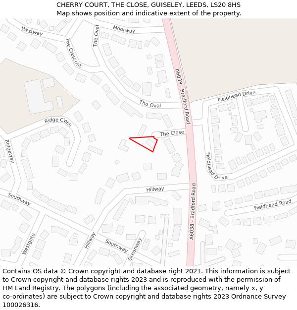 CHERRY COURT, THE CLOSE, GUISELEY, LEEDS, LS20 8HS: Location map and indicative extent of plot