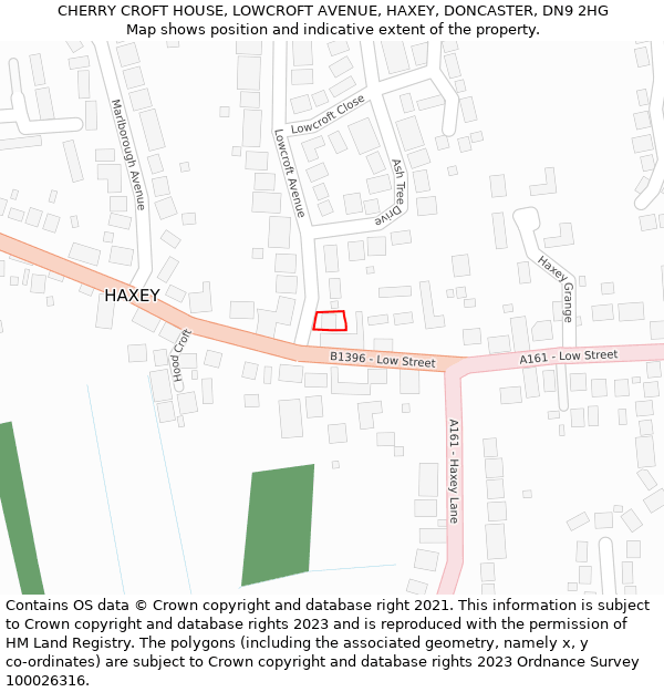 CHERRY CROFT HOUSE, LOWCROFT AVENUE, HAXEY, DONCASTER, DN9 2HG: Location map and indicative extent of plot