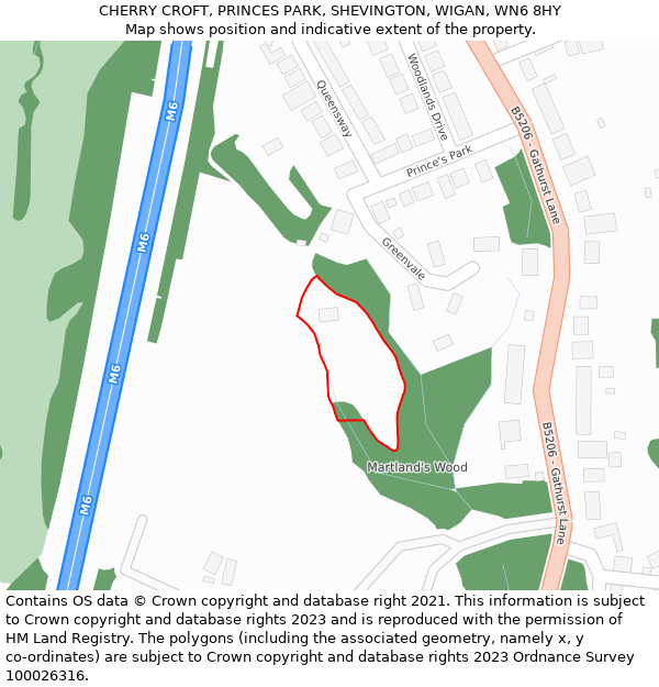 CHERRY CROFT, PRINCES PARK, SHEVINGTON, WIGAN, WN6 8HY: Location map and indicative extent of plot