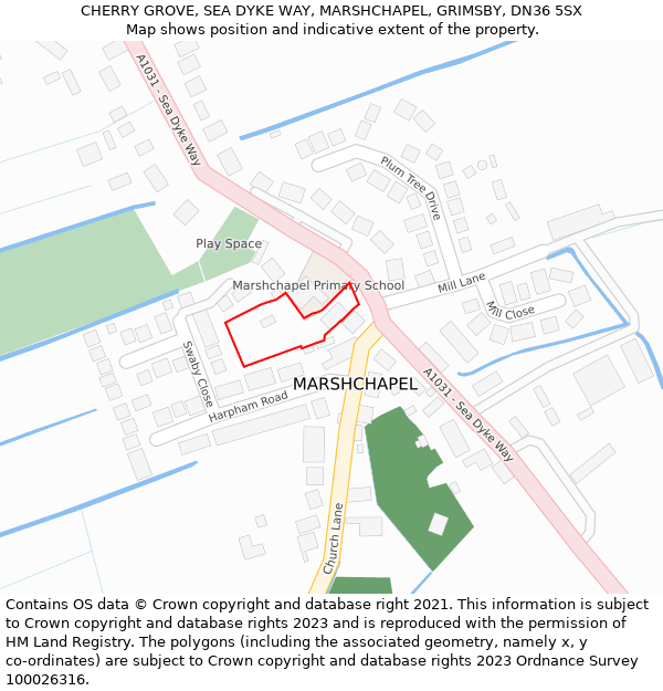 CHERRY GROVE, SEA DYKE WAY, MARSHCHAPEL, GRIMSBY, DN36 5SX: Location map and indicative extent of plot