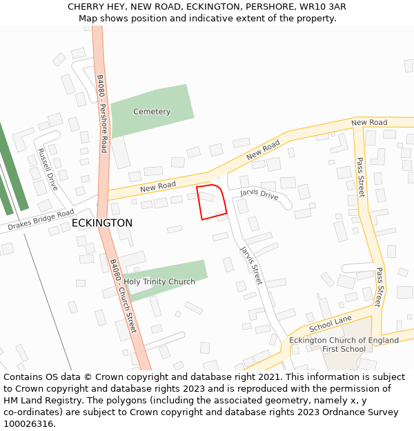 CHERRY HEY, NEW ROAD, ECKINGTON, PERSHORE, WR10 3AR: Location map and indicative extent of plot