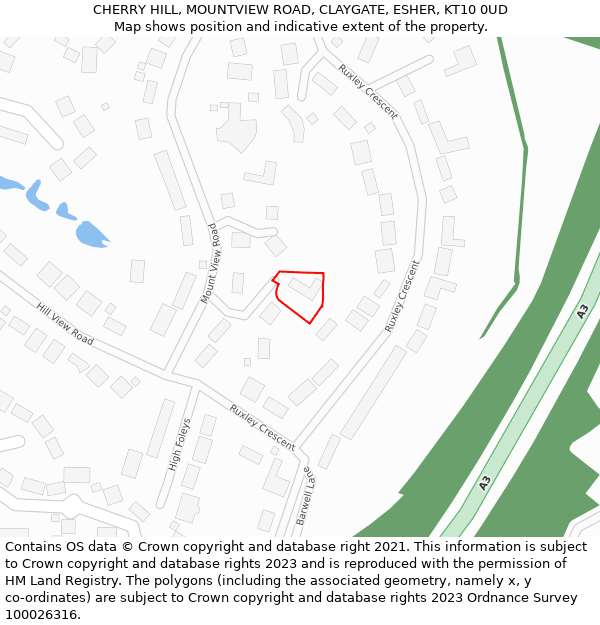 CHERRY HILL, MOUNTVIEW ROAD, CLAYGATE, ESHER, KT10 0UD: Location map and indicative extent of plot