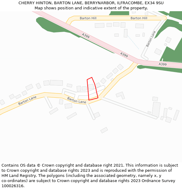 CHERRY HINTON, BARTON LANE, BERRYNARBOR, ILFRACOMBE, EX34 9SU: Location map and indicative extent of plot