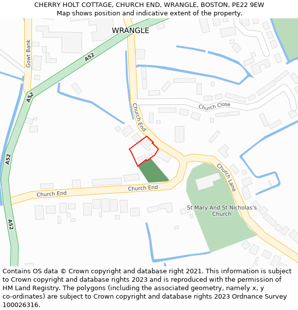 CHERRY HOLT COTTAGE, CHURCH END, WRANGLE, BOSTON, PE22 9EW: Location map and indicative extent of plot