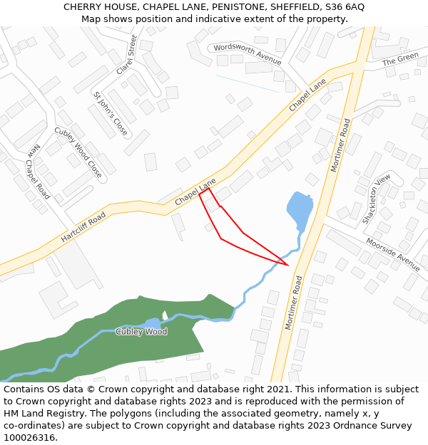 CHERRY HOUSE, CHAPEL LANE, PENISTONE, SHEFFIELD, S36 6AQ: Location map and indicative extent of plot