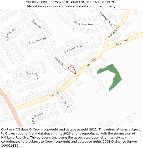 CHERRY LEIGH, BROOKSIDE, PAULTON, BRISTOL, BS39 7NL: Location map and indicative extent of plot