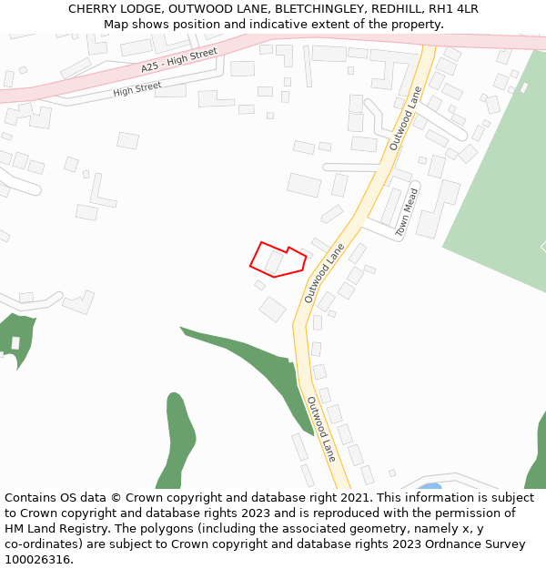 CHERRY LODGE, OUTWOOD LANE, BLETCHINGLEY, REDHILL, RH1 4LR: Location map and indicative extent of plot
