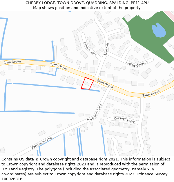 CHERRY LODGE, TOWN DROVE, QUADRING, SPALDING, PE11 4PU: Location map and indicative extent of plot