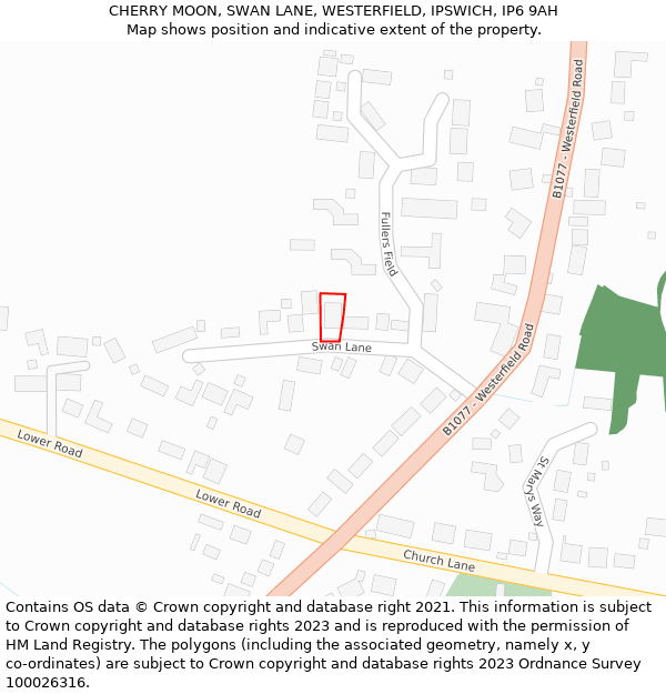 CHERRY MOON, SWAN LANE, WESTERFIELD, IPSWICH, IP6 9AH: Location map and indicative extent of plot