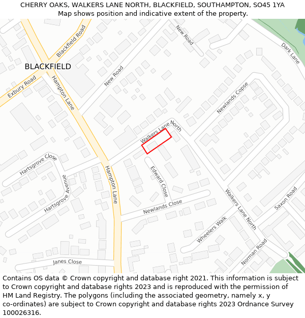 CHERRY OAKS, WALKERS LANE NORTH, BLACKFIELD, SOUTHAMPTON, SO45 1YA: Location map and indicative extent of plot