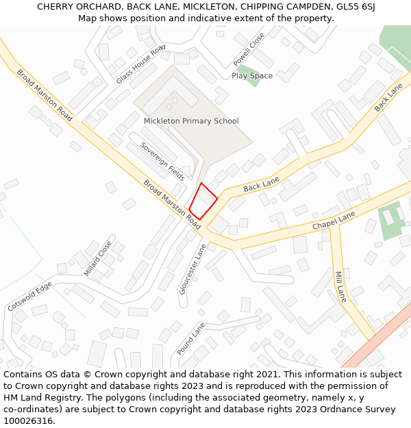 CHERRY ORCHARD, BACK LANE, MICKLETON, CHIPPING CAMPDEN, GL55 6SJ: Location map and indicative extent of plot