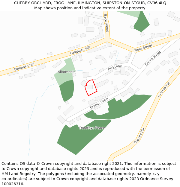 CHERRY ORCHARD, FROG LANE, ILMINGTON, SHIPSTON-ON-STOUR, CV36 4LQ: Location map and indicative extent of plot