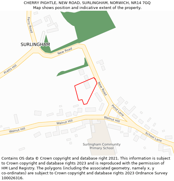 CHERRY PIGHTLE, NEW ROAD, SURLINGHAM, NORWICH, NR14 7GQ: Location map and indicative extent of plot