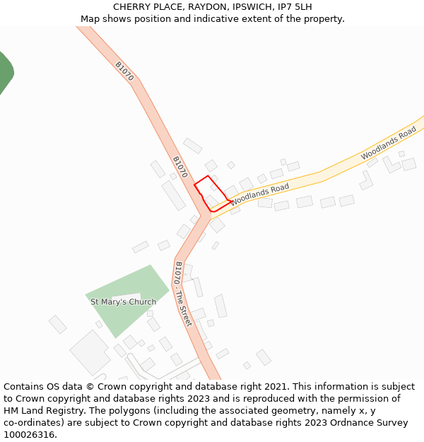 CHERRY PLACE, RAYDON, IPSWICH, IP7 5LH: Location map and indicative extent of plot