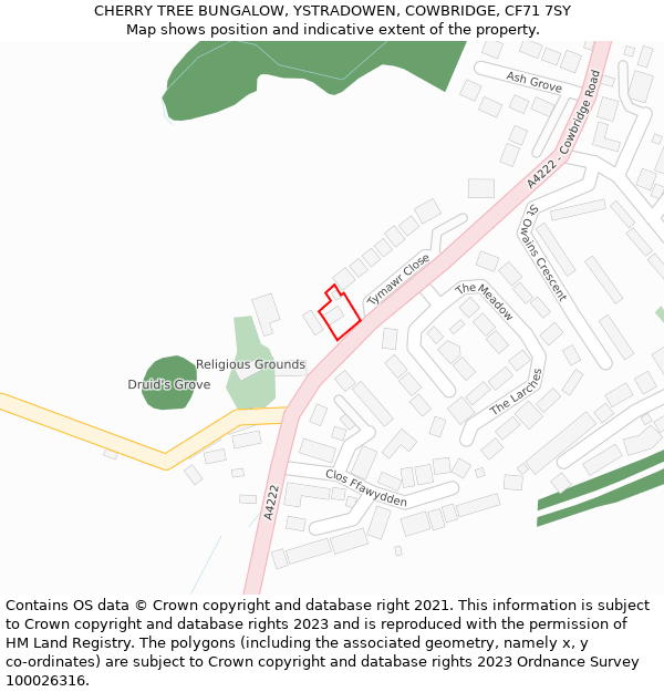 CHERRY TREE BUNGALOW, YSTRADOWEN, COWBRIDGE, CF71 7SY: Location map and indicative extent of plot