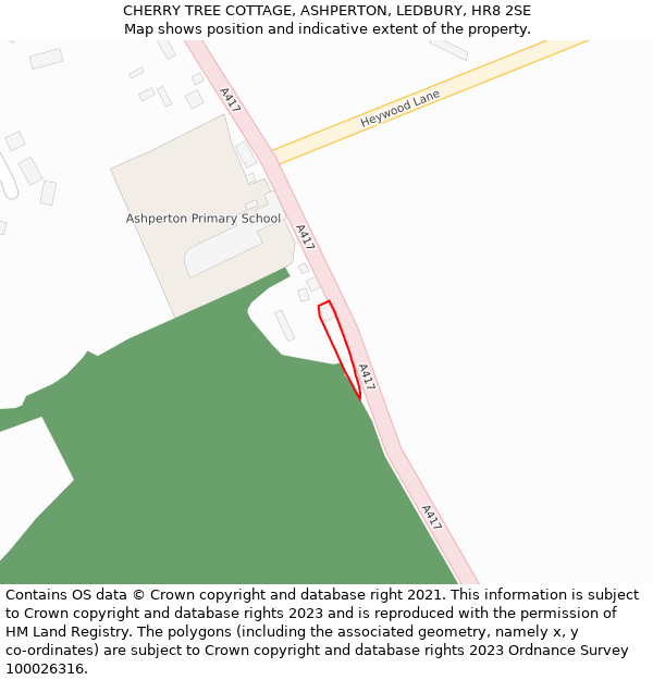 CHERRY TREE COTTAGE, ASHPERTON, LEDBURY, HR8 2SE: Location map and indicative extent of plot