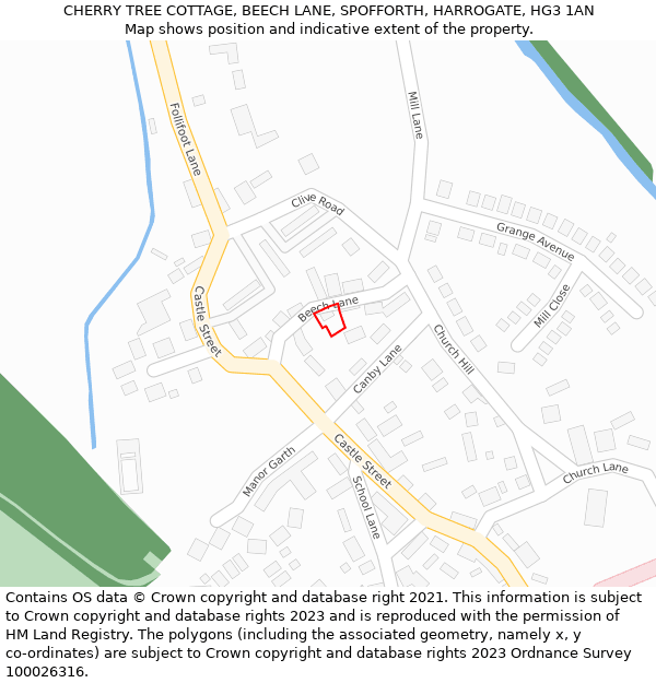 CHERRY TREE COTTAGE, BEECH LANE, SPOFFORTH, HARROGATE, HG3 1AN: Location map and indicative extent of plot