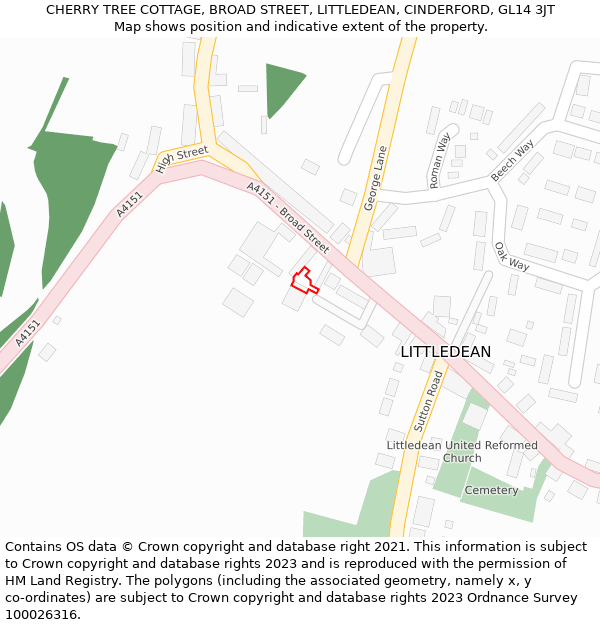 CHERRY TREE COTTAGE, BROAD STREET, LITTLEDEAN, CINDERFORD, GL14 3JT: Location map and indicative extent of plot