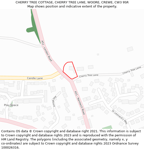CHERRY TREE COTTAGE, CHERRY TREE LANE, WOORE, CREWE, CW3 9SR: Location map and indicative extent of plot