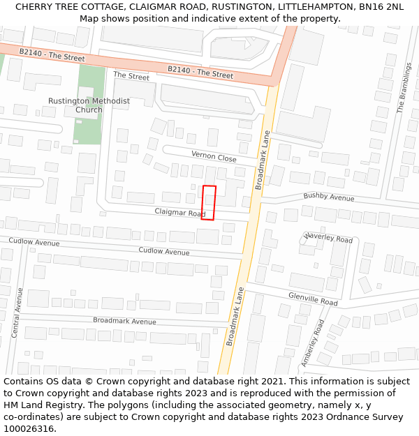 CHERRY TREE COTTAGE, CLAIGMAR ROAD, RUSTINGTON, LITTLEHAMPTON, BN16 2NL: Location map and indicative extent of plot