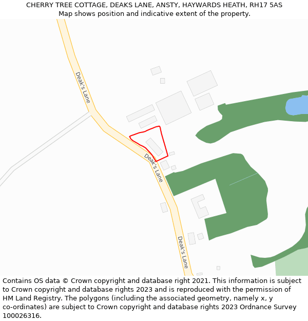 CHERRY TREE COTTAGE, DEAKS LANE, ANSTY, HAYWARDS HEATH, RH17 5AS: Location map and indicative extent of plot