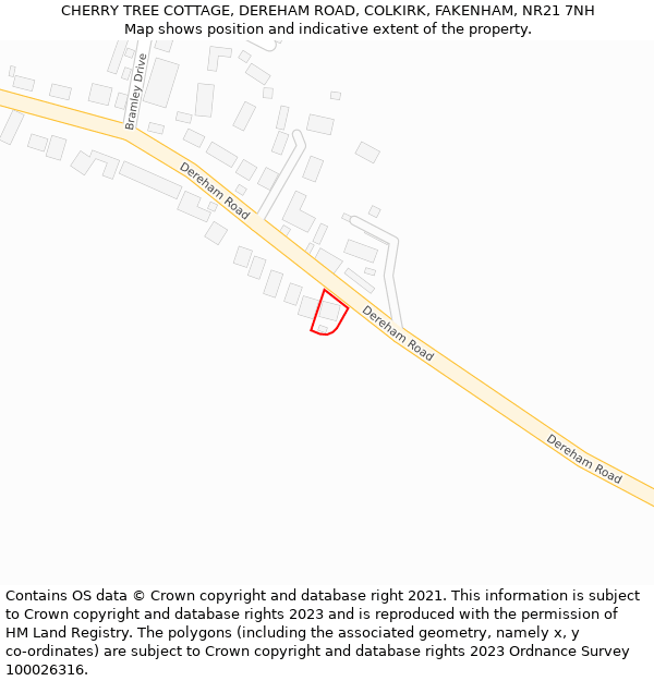 CHERRY TREE COTTAGE, DEREHAM ROAD, COLKIRK, FAKENHAM, NR21 7NH: Location map and indicative extent of plot