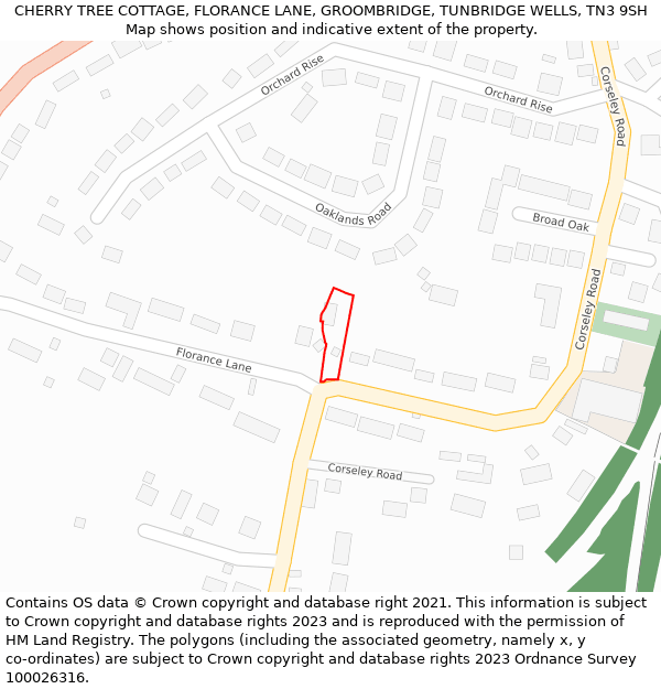 CHERRY TREE COTTAGE, FLORANCE LANE, GROOMBRIDGE, TUNBRIDGE WELLS, TN3 9SH: Location map and indicative extent of plot