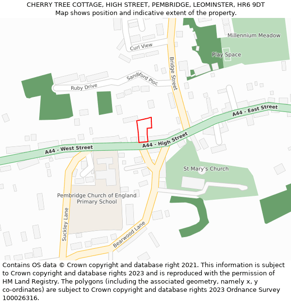 CHERRY TREE COTTAGE, HIGH STREET, PEMBRIDGE, LEOMINSTER, HR6 9DT: Location map and indicative extent of plot