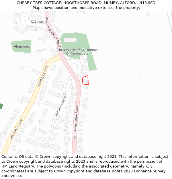 CHERRY TREE COTTAGE, HOGSTHORPE ROAD, MUMBY, ALFORD, LN13 9SD: Location map and indicative extent of plot