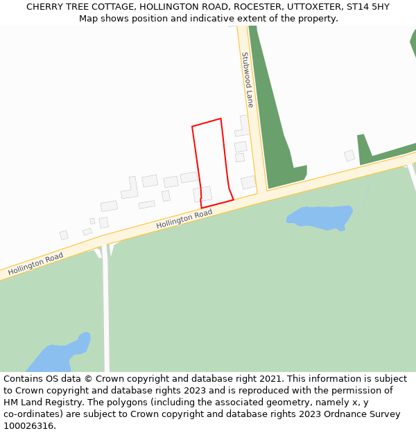 CHERRY TREE COTTAGE, HOLLINGTON ROAD, ROCESTER, UTTOXETER, ST14 5HY: Location map and indicative extent of plot