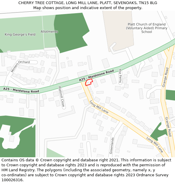 CHERRY TREE COTTAGE, LONG MILL LANE, PLATT, SEVENOAKS, TN15 8LG: Location map and indicative extent of plot