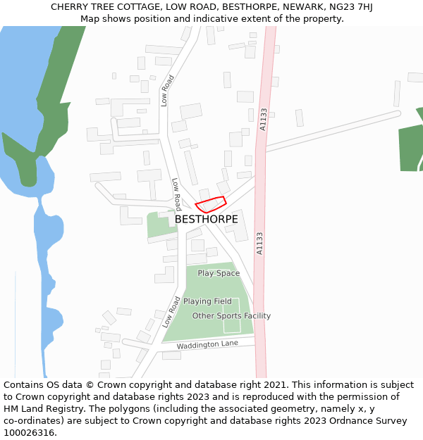 CHERRY TREE COTTAGE, LOW ROAD, BESTHORPE, NEWARK, NG23 7HJ: Location map and indicative extent of plot