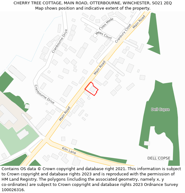 CHERRY TREE COTTAGE, MAIN ROAD, OTTERBOURNE, WINCHESTER, SO21 2EQ: Location map and indicative extent of plot