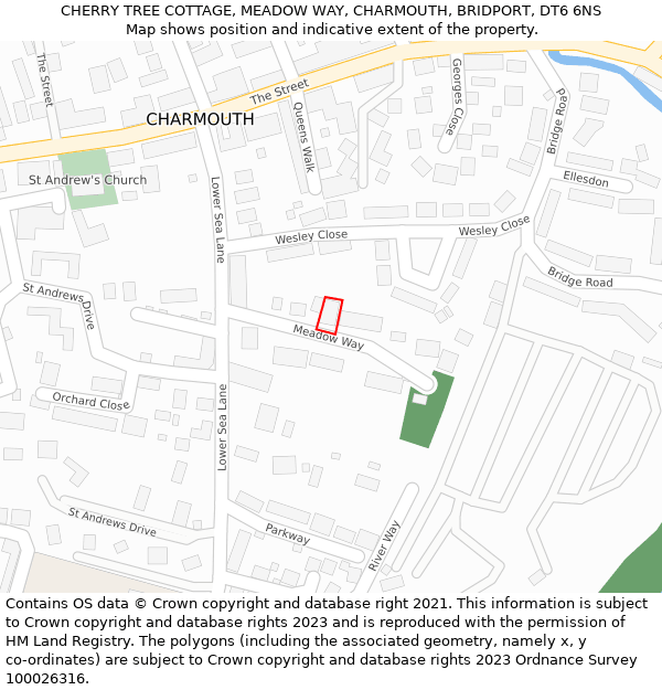 CHERRY TREE COTTAGE, MEADOW WAY, CHARMOUTH, BRIDPORT, DT6 6NS: Location map and indicative extent of plot