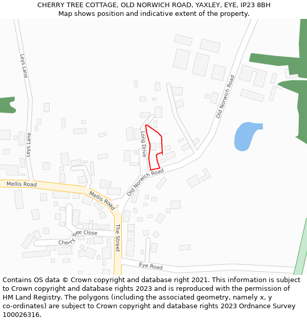 CHERRY TREE COTTAGE, OLD NORWICH ROAD, YAXLEY, EYE, IP23 8BH: Location map and indicative extent of plot