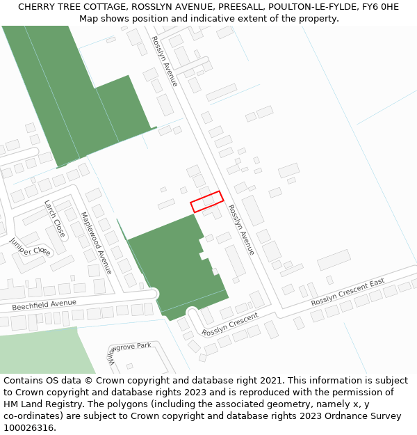 CHERRY TREE COTTAGE, ROSSLYN AVENUE, PREESALL, POULTON-LE-FYLDE, FY6 0HE: Location map and indicative extent of plot