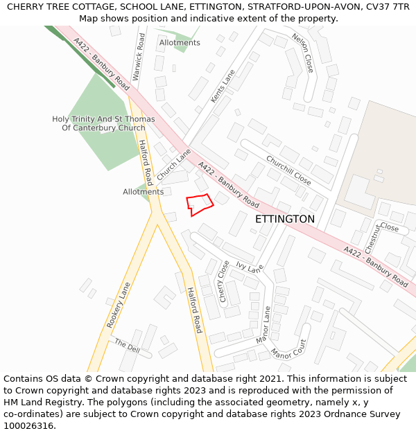 CHERRY TREE COTTAGE, SCHOOL LANE, ETTINGTON, STRATFORD-UPON-AVON, CV37 7TR: Location map and indicative extent of plot