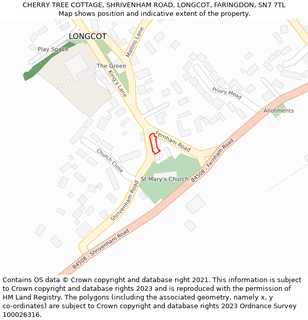 CHERRY TREE COTTAGE, SHRIVENHAM ROAD, LONGCOT, FARINGDON, SN7 7TL: Location map and indicative extent of plot