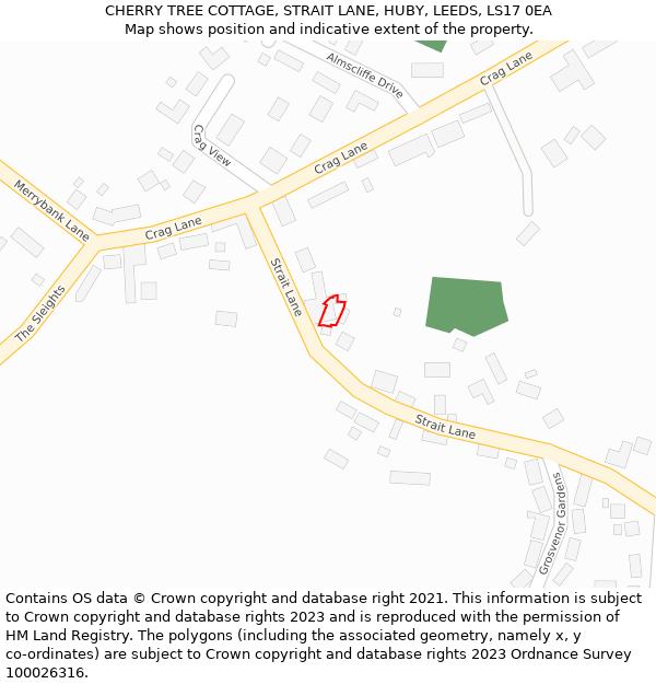 CHERRY TREE COTTAGE, STRAIT LANE, HUBY, LEEDS, LS17 0EA: Location map and indicative extent of plot