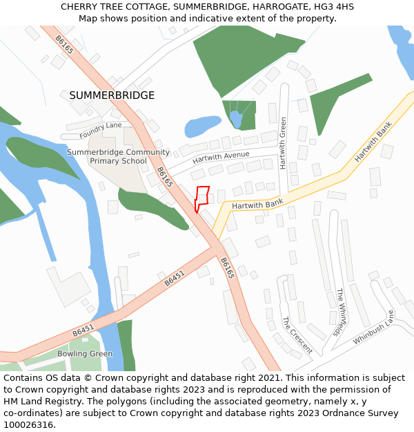 CHERRY TREE COTTAGE, SUMMERBRIDGE, HARROGATE, HG3 4HS: Location map and indicative extent of plot