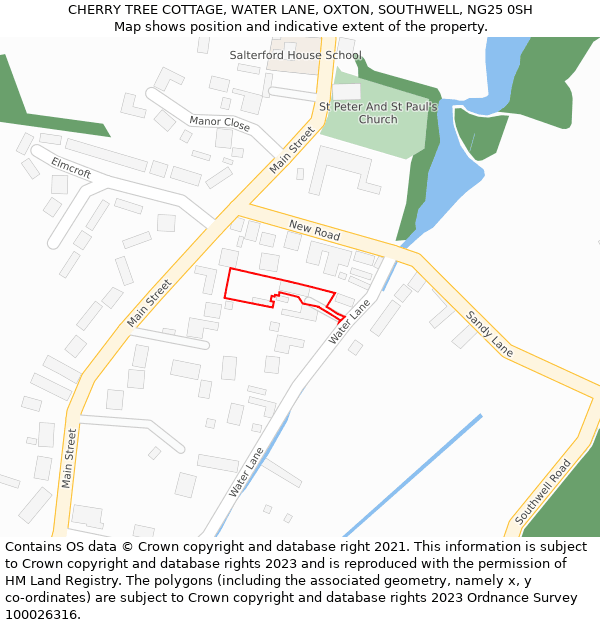 CHERRY TREE COTTAGE, WATER LANE, OXTON, SOUTHWELL, NG25 0SH: Location map and indicative extent of plot