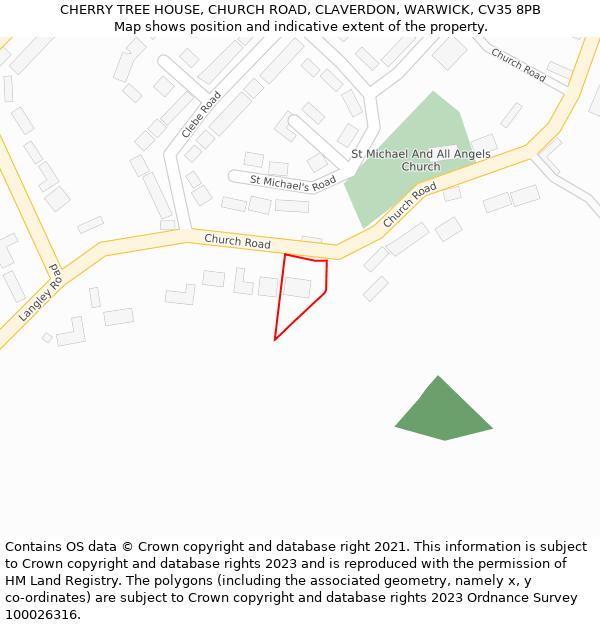 CHERRY TREE HOUSE, CHURCH ROAD, CLAVERDON, WARWICK, CV35 8PB: Location map and indicative extent of plot