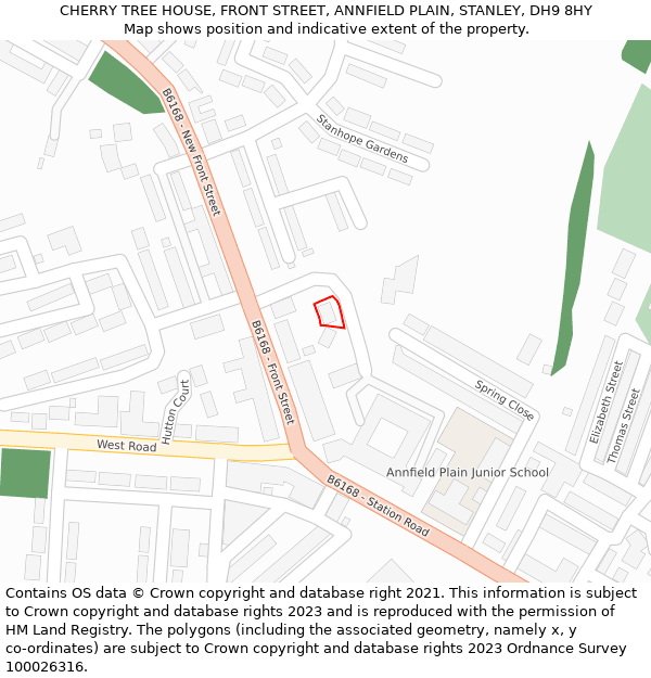 CHERRY TREE HOUSE, FRONT STREET, ANNFIELD PLAIN, STANLEY, DH9 8HY: Location map and indicative extent of plot