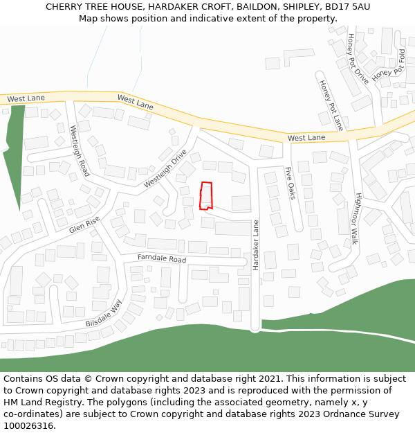 CHERRY TREE HOUSE, HARDAKER CROFT, BAILDON, SHIPLEY, BD17 5AU: Location map and indicative extent of plot